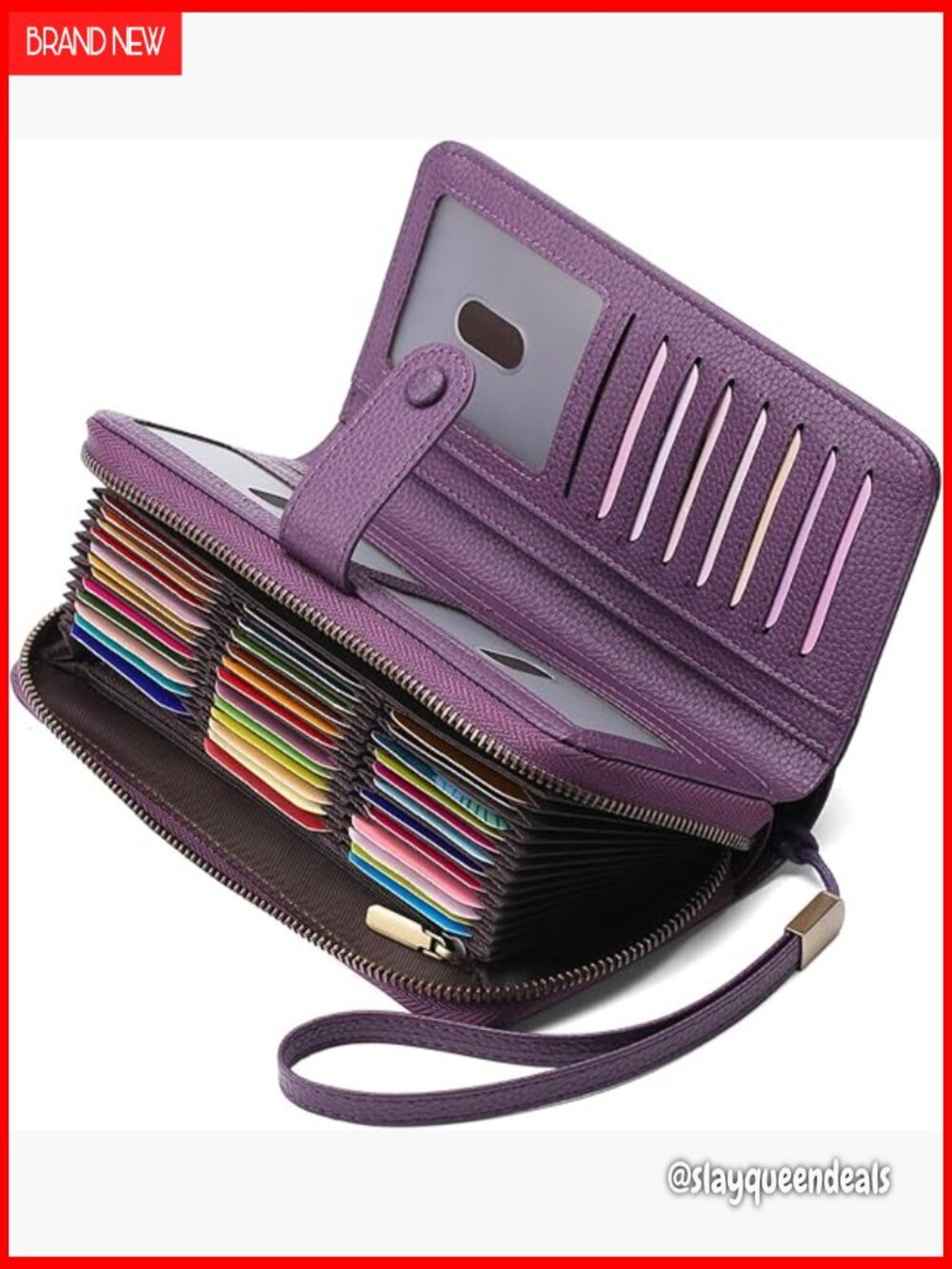Large Capacity Leather Card Holder Wallet with Wristlet RFID Blocking 45 Slots